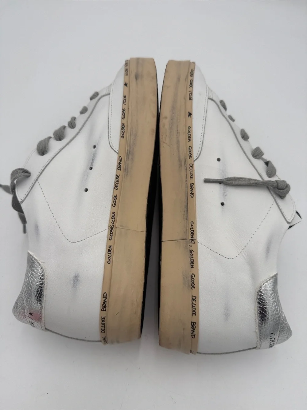 Golden Goose Style GGDB White Leather Sneakers distressed Gray Laces women 42
